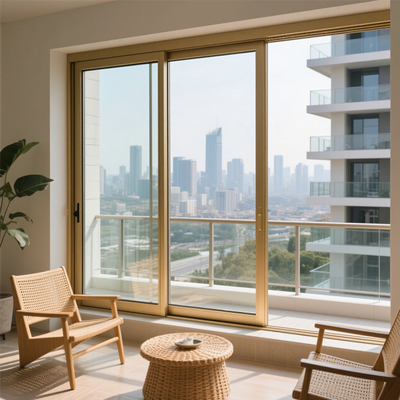1.2mm Goldfarbene Aluminium-Schiebefenster mit Mehrfachverriegelung